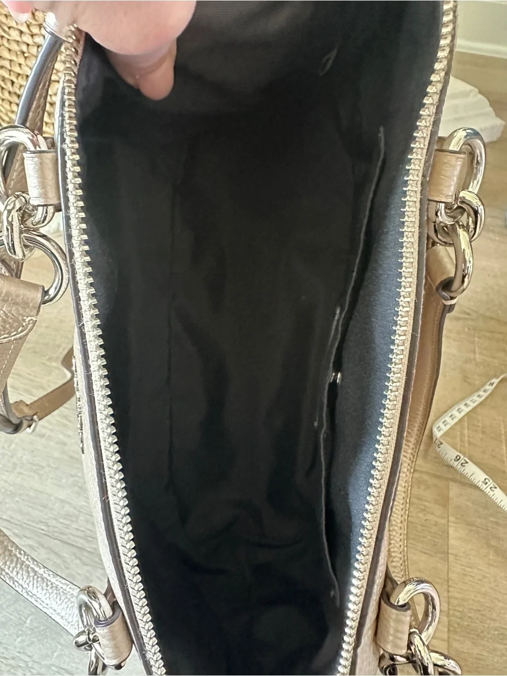 Coach Ally Metallic Tan/Gold Pebbled Leather Carryall Bag w/silver hardware